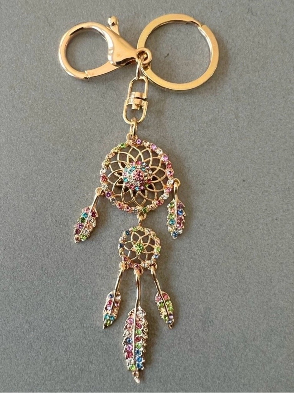 NWT! Rose Gold Dreamcatcher Keychain with Multicolor Stones